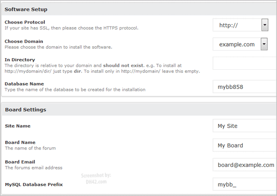 MyBB Install Screen