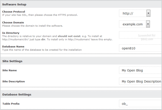 Open Blog Install Screen