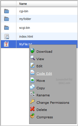 Cpanel File Manager Context Menu