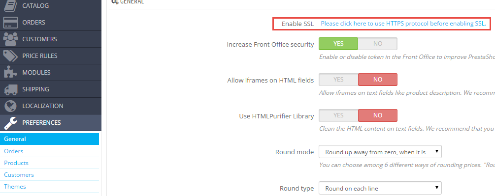 Enabling SSL in Prestashop