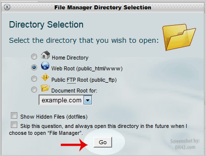 Cpanel File Manager Window