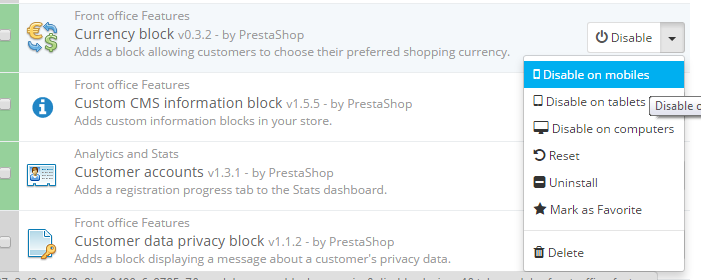 How to disable Prestashop Modules on specific devices