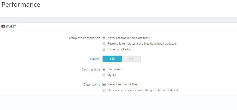 Smarty Performance Settings in Prestashop