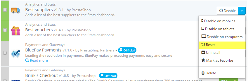 Reset a PrestaShop Module