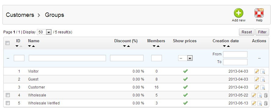 Prestashop Customer Groups