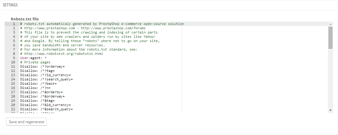 PrestaShop robots.txt editor