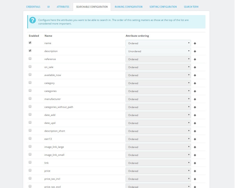 Algolia Searchable Configuration