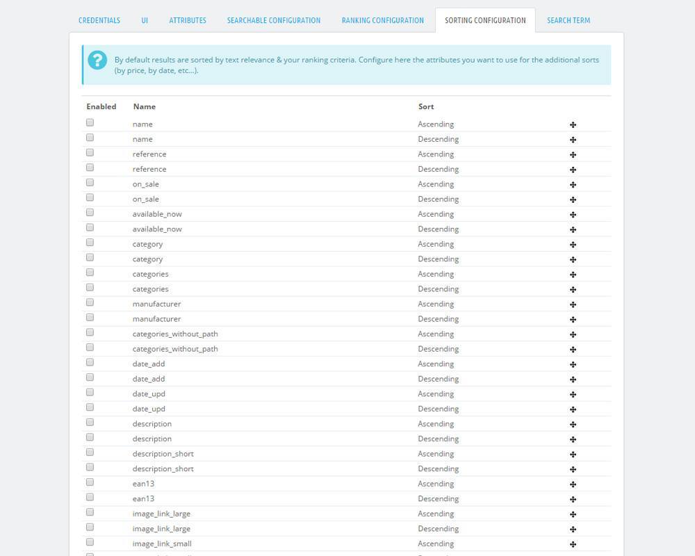 Algolia Sorting Configuration