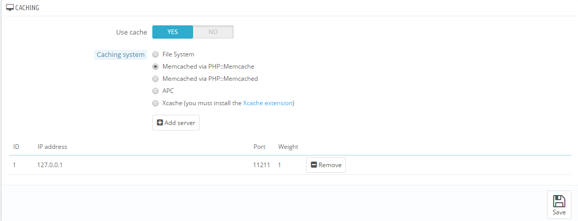 Memcache Setting PrestaShop